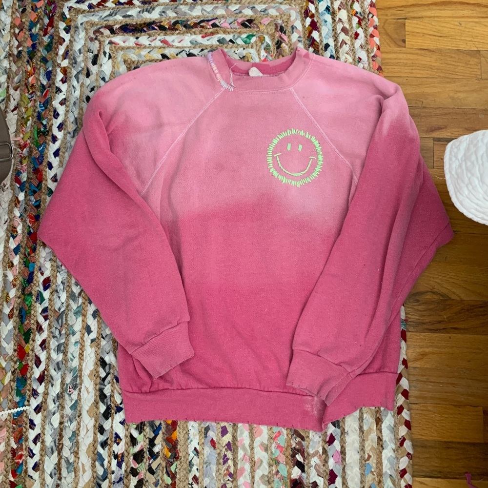 i stole my boyfriends shirt pink smiley crewneck